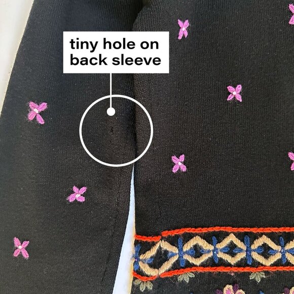 Lord&Taylor Black Cardigan Sz PM Floral Embroidered Merino Wool Boho Cottagecore - Picture 6 of 8